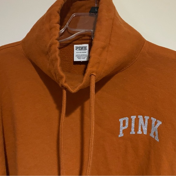 PINK Victoria's Secret Burnt Orange Cowl Neck Sweatshirt with Sparkly Text - Picture 4 of 5